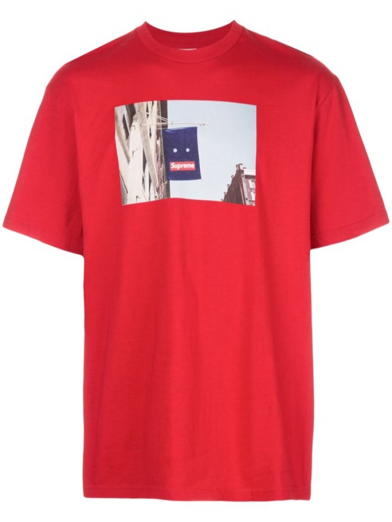 Camiseta Supreme Hombre Ofertas Banner Estampados print Rojos