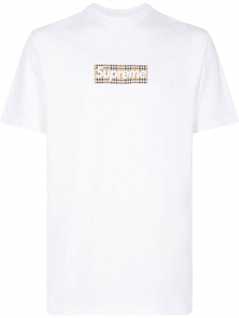 Camiseta Supreme Hombre Nuevos Modelos X Burberry Box Logo Blancos